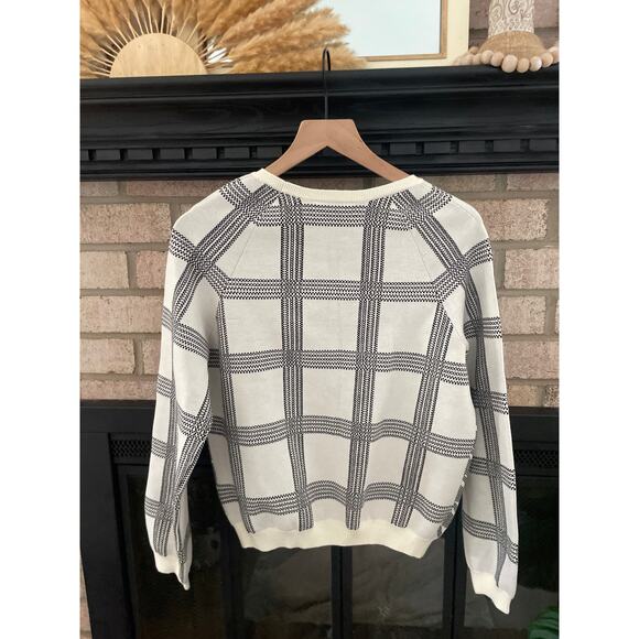 Anthropologie Bailey Houndstooth Crewneck Sweater Womens Small White Windowpane - Picture 9 of 10